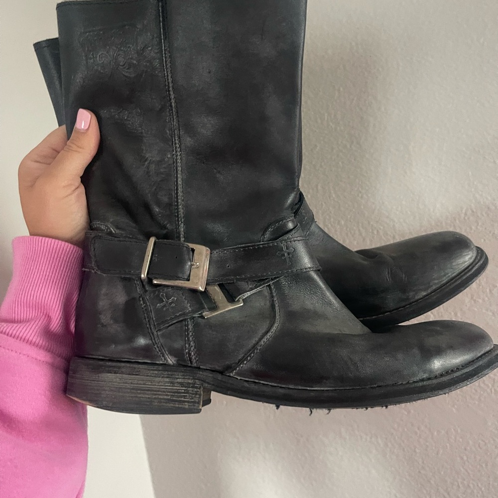 Affliction Black Leather Buckle Boots